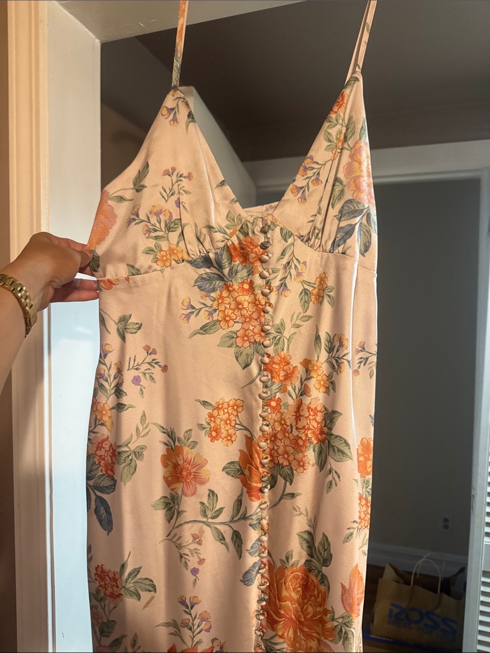 Dress Forum Cream Floral Maxi Dress with Orange and Green Print